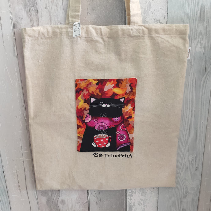 Totebag chat et chocolat chaud avec poche