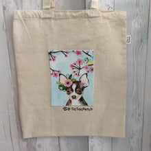 Totebag chien est fleurs de cerisiers avec poche