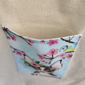 Totebag chien est fleurs de cerisiers avec poche