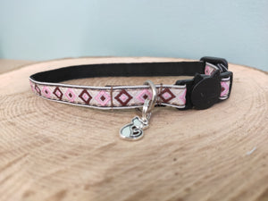 Collier chat Losanges roses et marrons