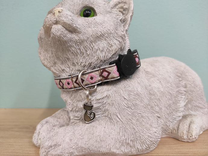 Collier chat Losanges roses et marrons