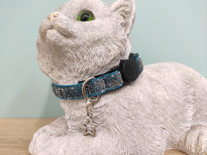 Collier chat Bleu à paillettes argentées