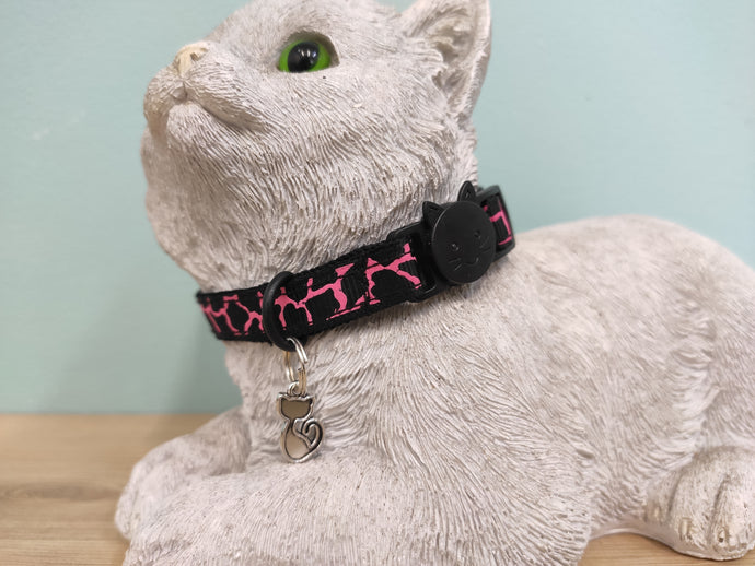 Collier chat marbré rose et noir