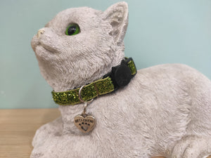 Collier chat vert paillettes